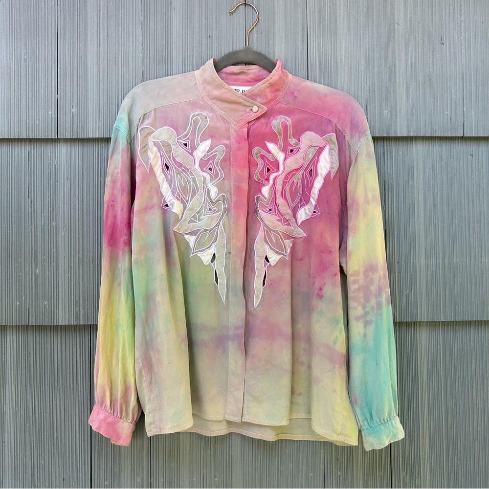 Hand Dyed Silk Blouse, Vintage Size 12, Large, Long Sleeve Shirt, Sir James